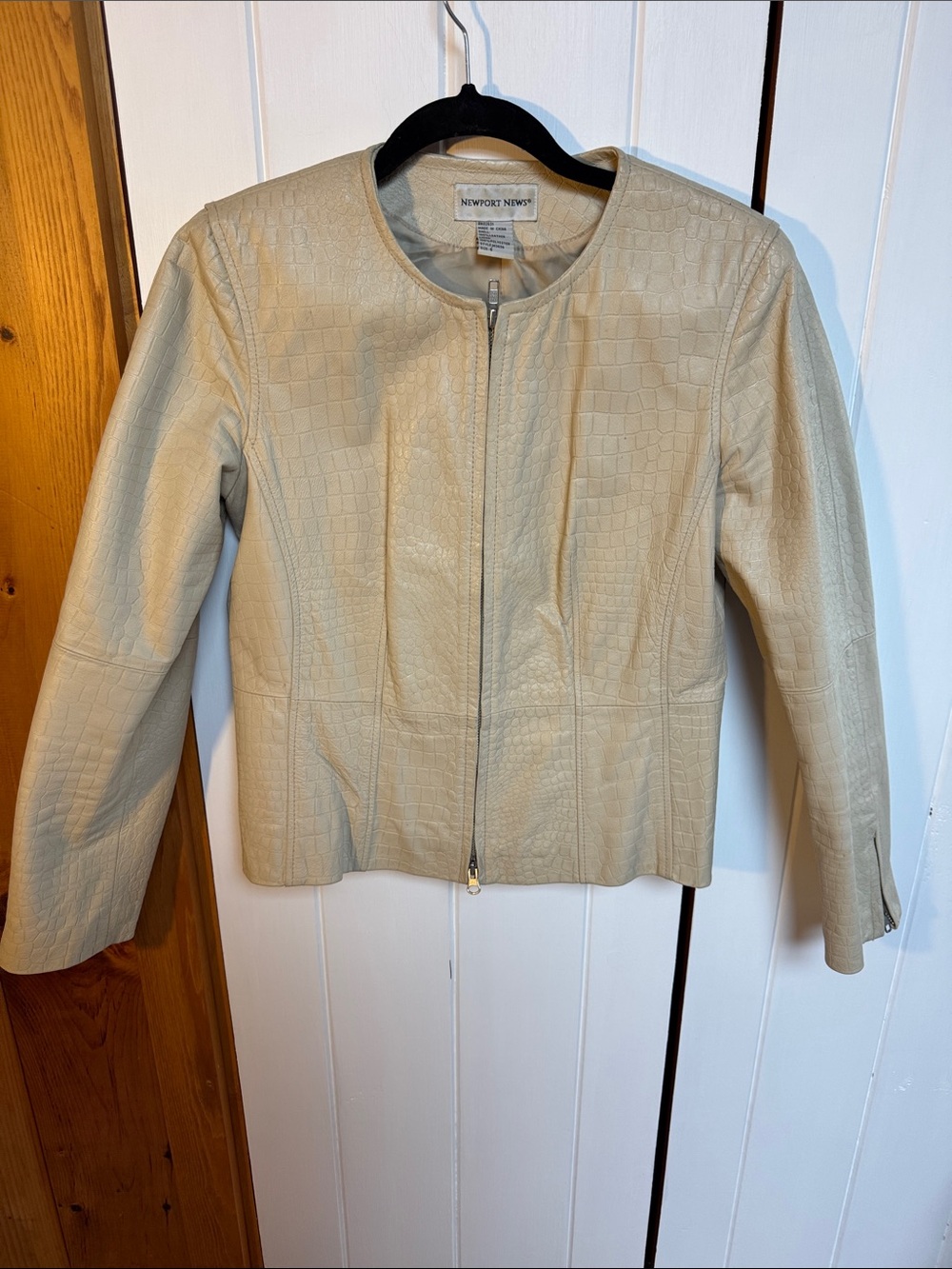 Newport News Cream Croc-Embossed Zip-Front Jacket